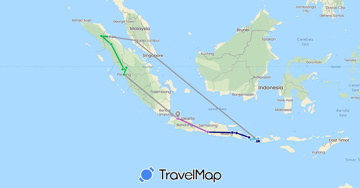 TravelMap itinerary: driving, bus, plane, train, boat in Indonesia, Malaysia (Asia)